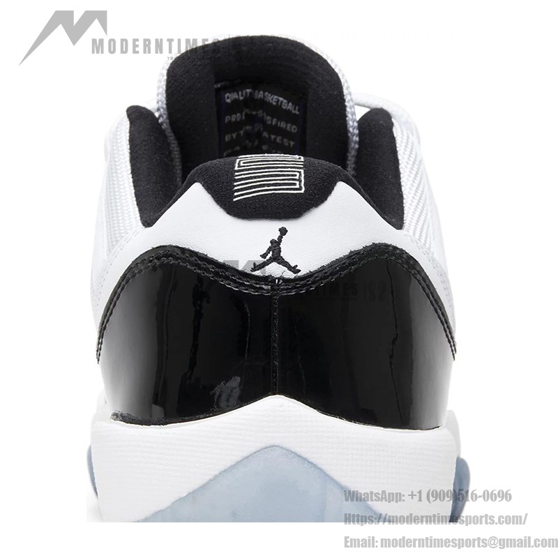 Air Jordan 11 Low 528896-153 White Sneakers with Black Patent Leather and Icy Blue Outsole