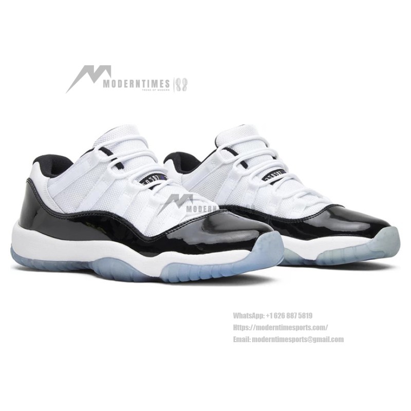 Air Jordan 11 Low 528896-153 White Sneakers with Black Patent Leather and Icy Blue Outsole