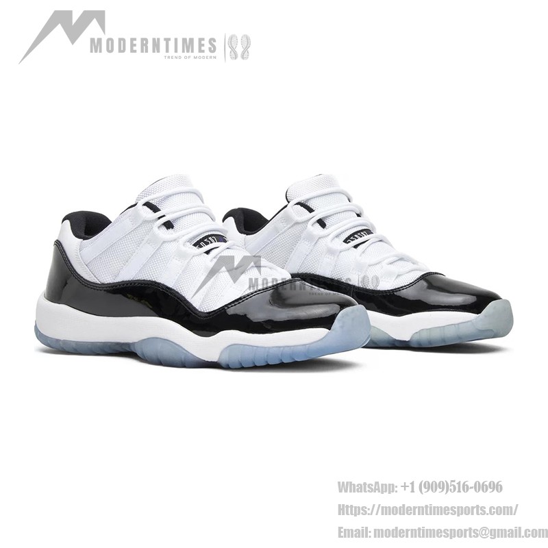 Air Jordan 11 Low 528896-153 White Sneakers with Black Patent Leather and Icy Blue Outsole