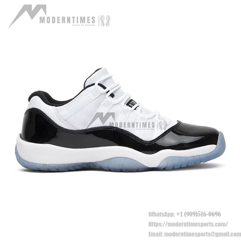 Air Jordan 11 Low 528896-153 White Sneakers with Black Patent Leather and Icy Blue Outsole