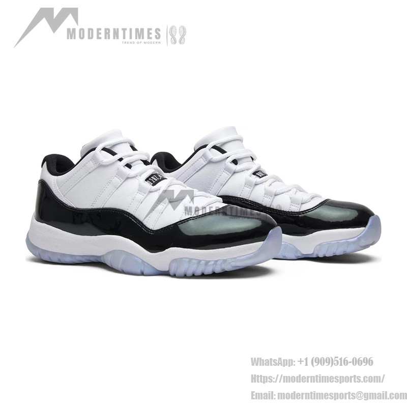 Air Jordan 11 Low ‘Concord’ 528895-145 White and Black Sneakers with Patent Leather and Icy Blue Outsole