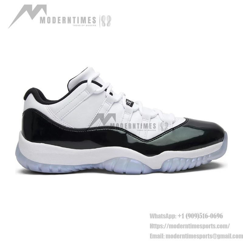 Air Jordan 11 Low ‘Concord’ 528895-145 White and Black Sneakers with Patent Leather and Icy Blue Outsole