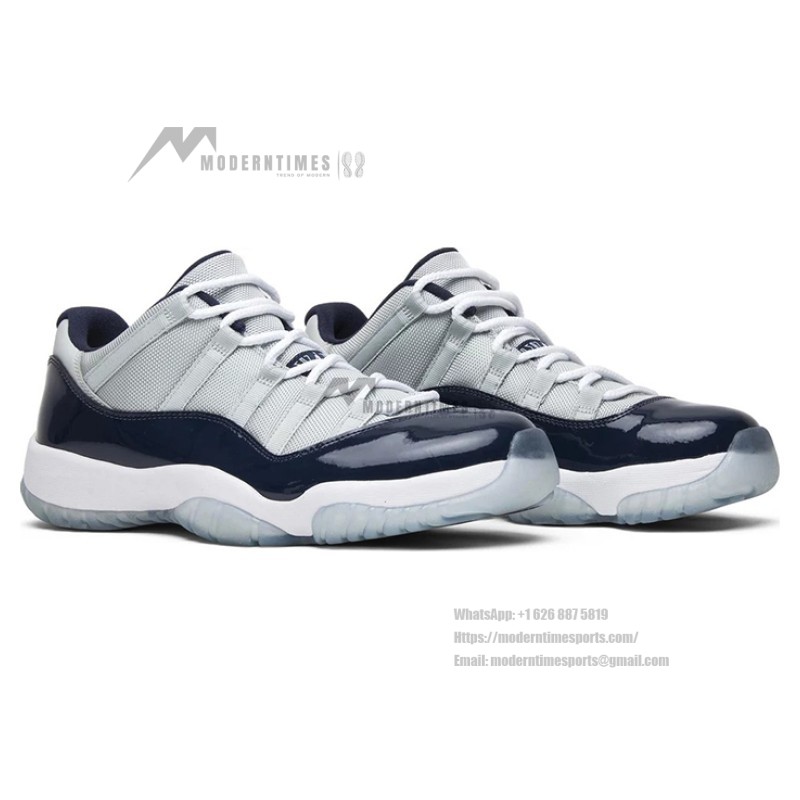 Air Jordan 11 Low ‘Cement Grey’ 528895-007 Cement Grey and Navy Sneakers with Patent Leather and Icy Blue Outsole