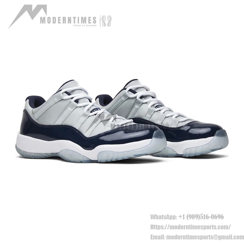 Air Jordan 11 Low ‘Cement Grey’ 528895-007 Cement Grey and Navy Sneakers with Patent Leather and Icy Blue Outsole