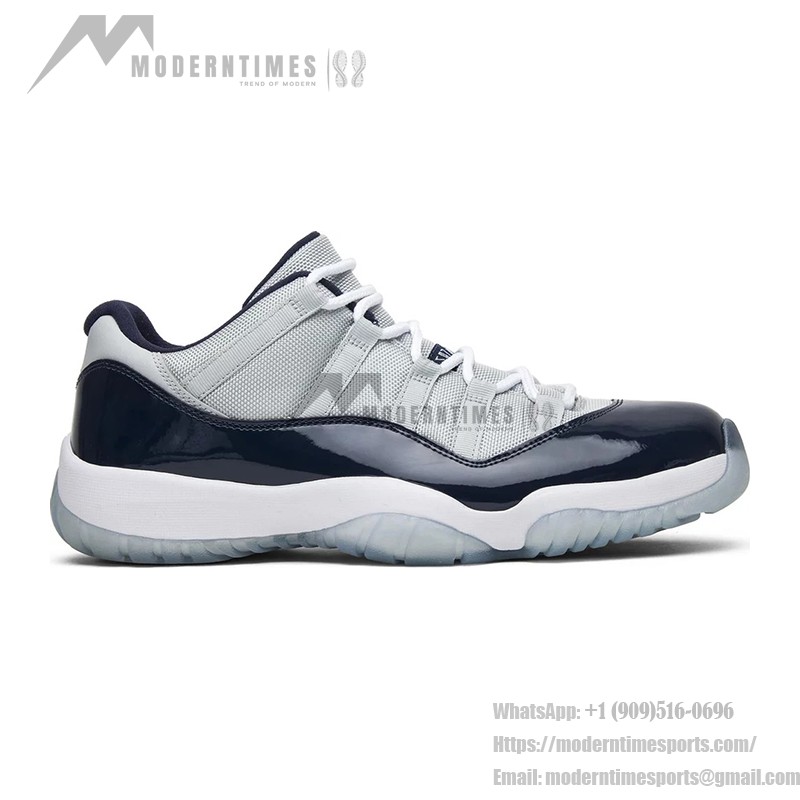 Air Jordan 11 Low ‘Cement Grey’ 528895-007 Cement Grey and Navy Sneakers with Patent Leather and Icy Blue Outsole