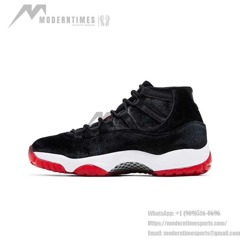 Air Jordan 11 Retro Bred Velvet DB5457-061 Black Velvet Sneakers with Red Accents and White Midsole