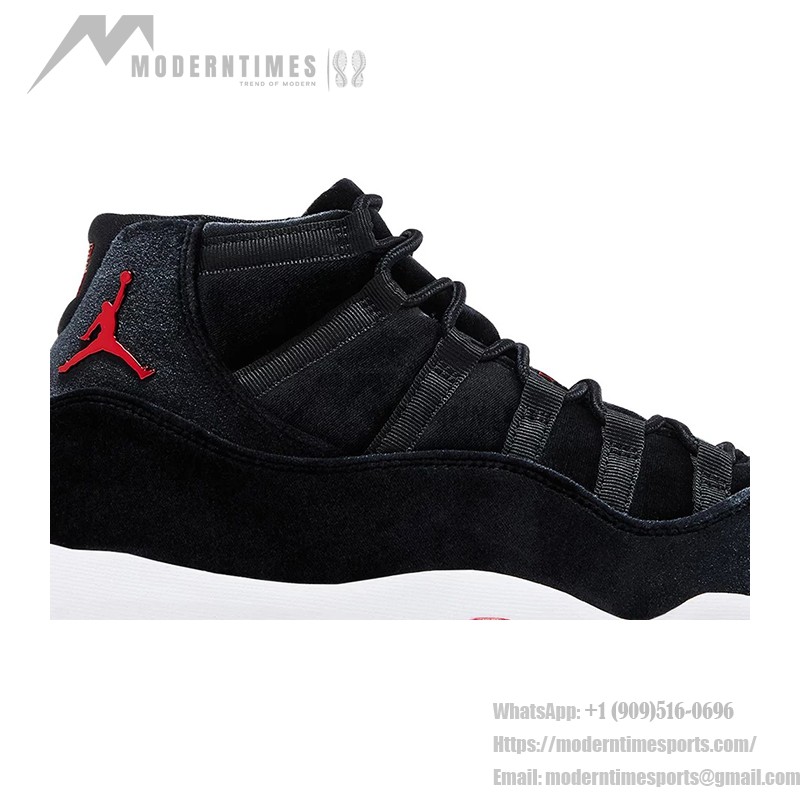 Air Jordan 11 Retro Bred Velvet DB5457-061 Black Velvet Sneakers with Red Accents and White Midsole