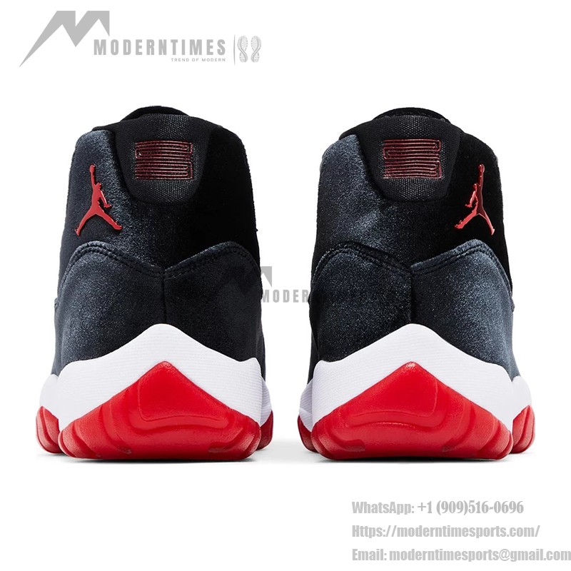 Air Jordan 11 Retro Bred Velvet DB5457-061 Black Velvet Sneakers with Red Accents and White Midsole