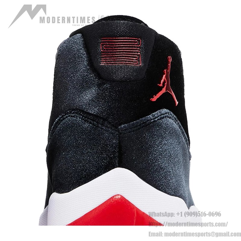 Air Jordan 11 Retro Bred Velvet DB5457-061 Black Velvet Sneakers with Red Accents and White Midsole