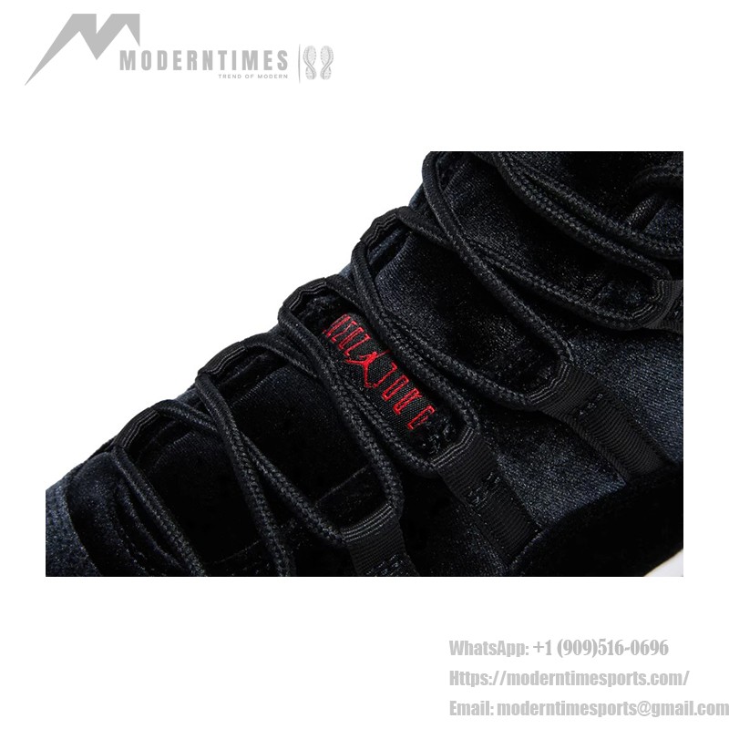 Air Jordan 11 Retro Bred Velvet DB5457-061 Black Velvet Sneakers with Red Accents and White Midsole