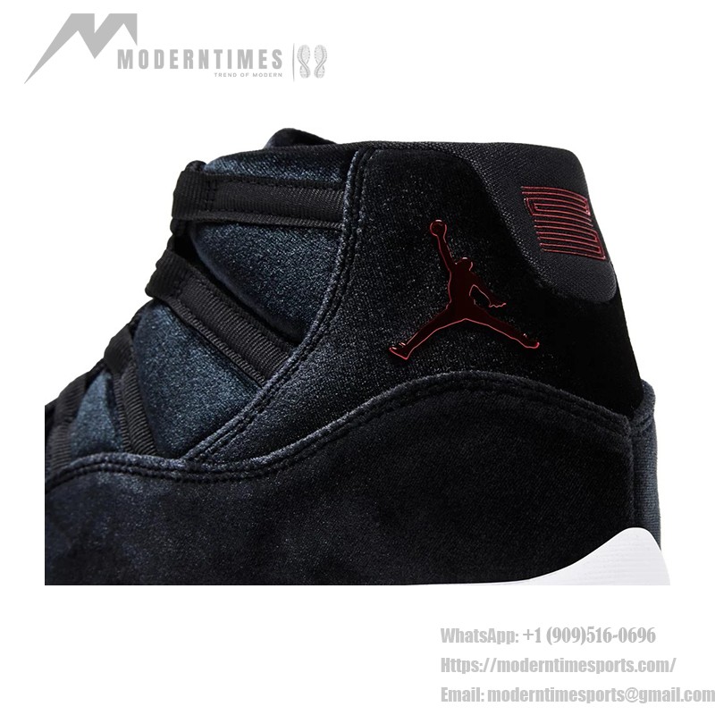 Air Jordan 11 Retro Bred Velvet DB5457-061 Black Velvet Sneakers with Red Accents and White Midsole