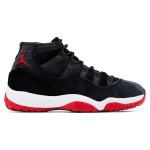 Air Jordan 11 Retro Bred Velvet DB5457-061 Black Velvet Sneakers with Red Accents and White Midsole