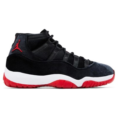 Air Jordan 11 Retro Bred Velvet DB5457-061 - Black Velvet Sneakers with Red Accents & White Midsole