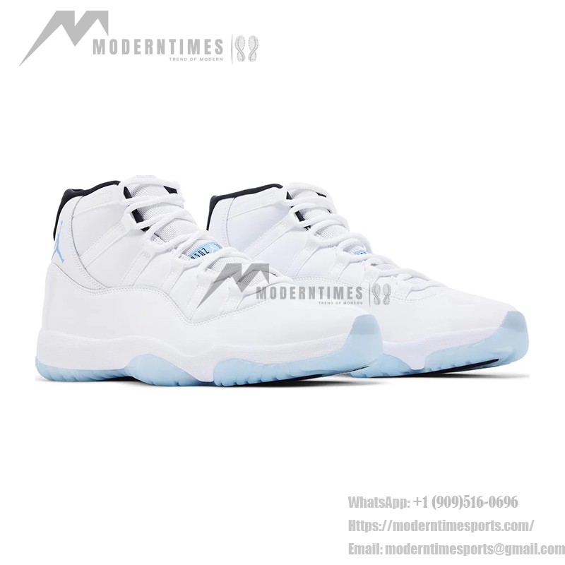 Air Jordan 11 Retro 'Legend Blue' CT8012-104 White Sneakers with Icy Blue Outsole and Black Collar