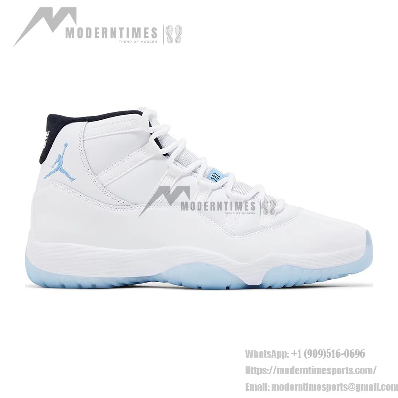 Air Jordan 11 Retro 'Legend Blue' CT8012-104 White Sneakers with Icy Blue Outsole and Black Collar