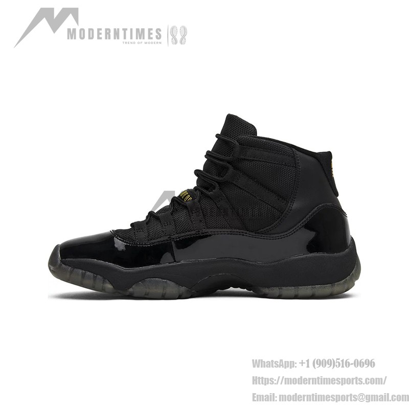 Air Jordan 11 ‘Gamma Blue’ 378038-006 - Black Patent Leather Sneakers with Gamma Blue and Yellow Accents