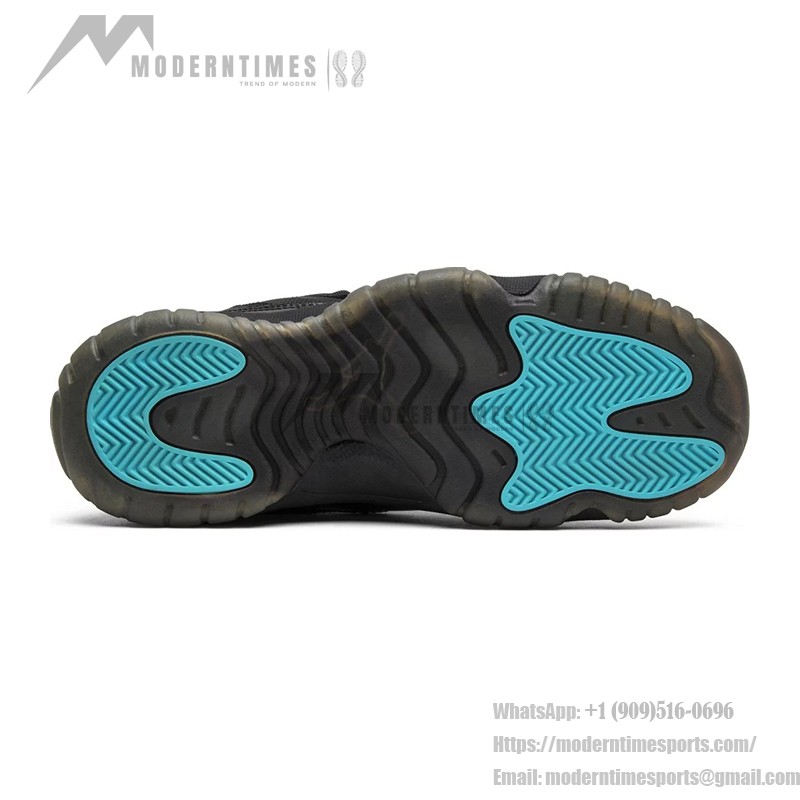 Air Jordan 11 ‘Gamma Blue’ 378038-006 - Black Patent Leather Sneakers with Gamma Blue and Yellow Accents