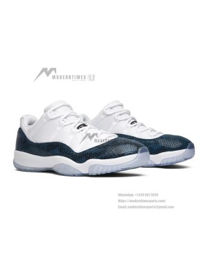 Air Jordan 11 Low "Navy Snakeskin" CD6846-102 - Premium White and Navy Sneaker with Bold Snakeskin Detailing and Icy Sole