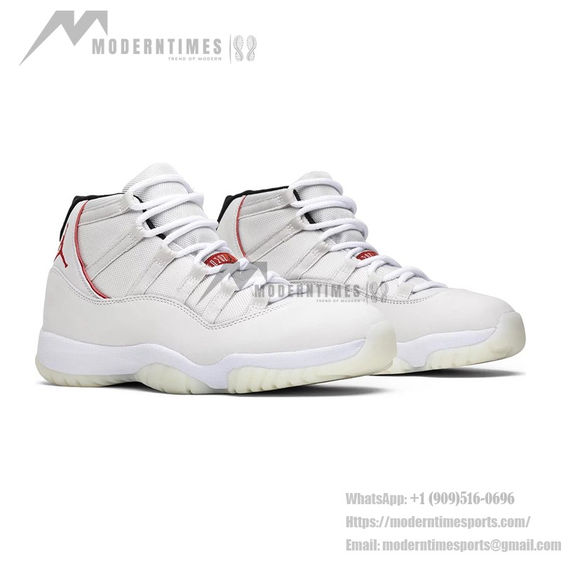 Air Jordan 11 Retro 378037-016 Classic White Sneakers with Red Accents and Milky Sole