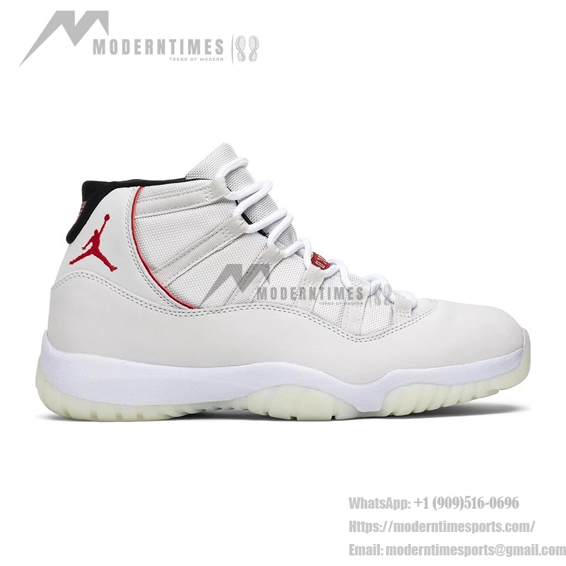 Air Jordan 11 Retro 378037-016 Classic White Sneakers with Red Accents and Milky Sole