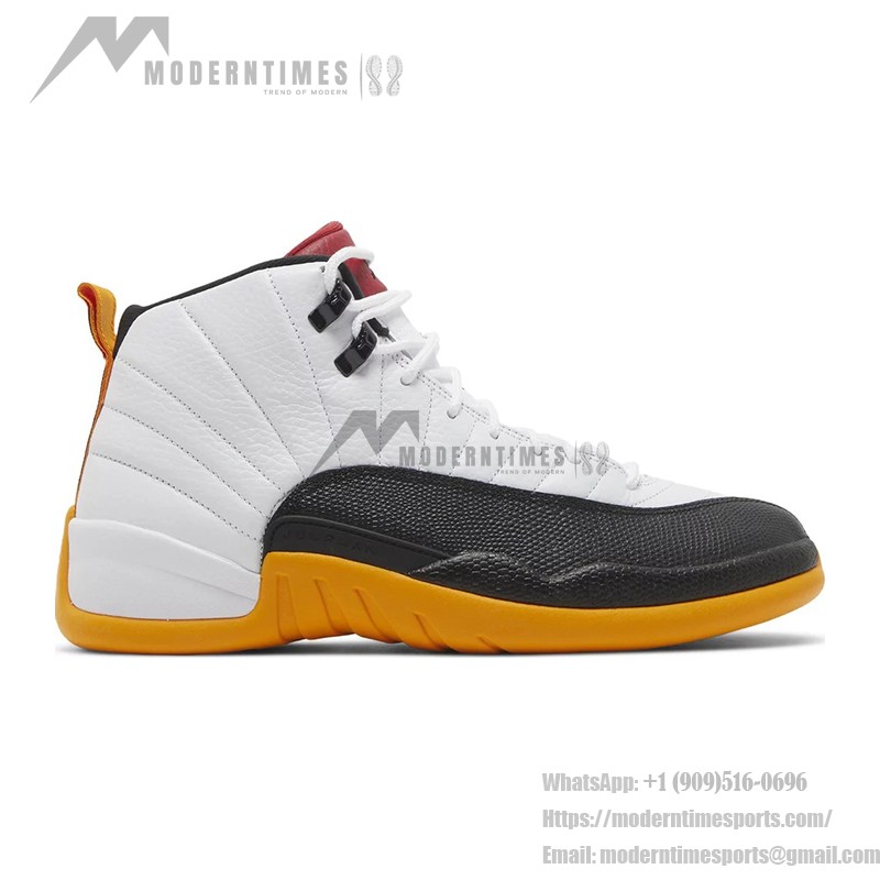 Air Jordan 12 Retro DR8887-100 - プレミアムレザー仕上げのホワイト、ブラック＆イエロースニーカー