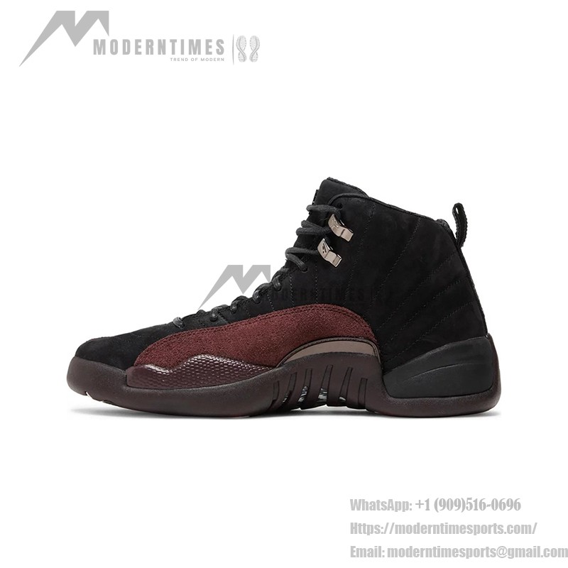 Air Jordan 12 Retro "Black/Burgundy" DV6989-001 - Black Sneakers with Burgundy Suede Accents