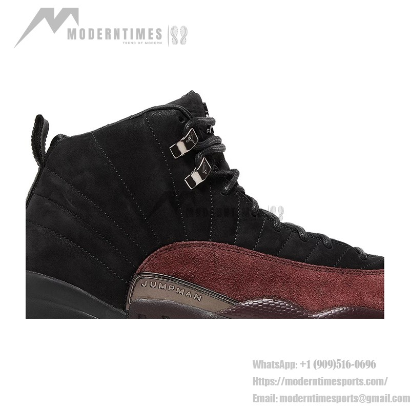 Air Jordan 12 Retro "Black/Burgundy" DV6989-001 - Black Sneakers with Burgundy Suede Accents