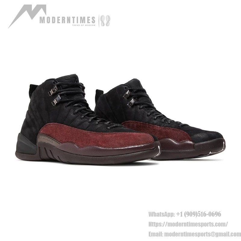 Air Jordan 12 Retro "Black/Burgundy" DV6989-001 - Black Sneakers with Burgundy Suede Accents