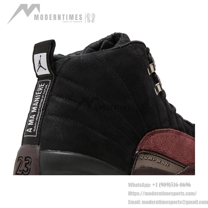 Air Jordan 12 Retro "Black/Burgundy" DV6989-001 - Black Sneakers with Burgundy Suede Accents