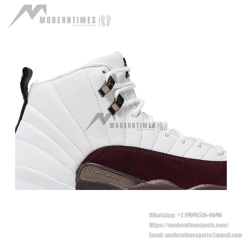 Air Jordan 12 Retro "White/Burgundy" DV6989-100 - Elegant White Sneakers with Burgundy Suede Accents