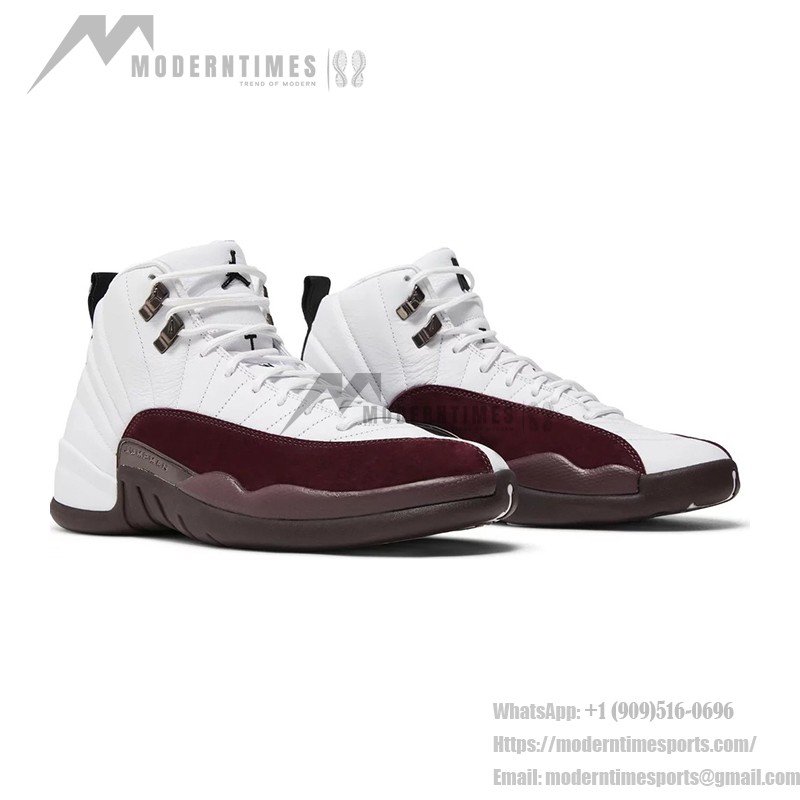 Air Jordan 12 Retro "Weiß/Burgunderrot" DV6989-100 - Elegante Weiße Sneaker mit Burgunderroten Wildleder-Akzenten