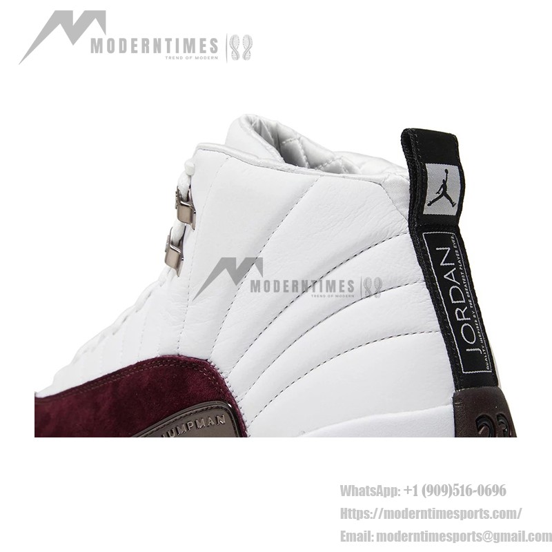 Air Jordan 12 Retro "White/Burgundy" DV6989-100 - Elegant White Sneakers with Burgundy Suede Accents