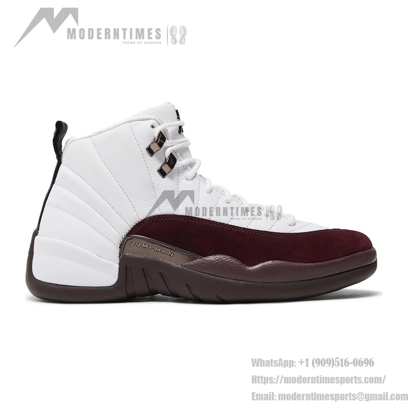 Air Jordan 12 Retro "White/Burgundy" DV6989-100 - Elegant White Sneakers with Burgundy Suede Accents