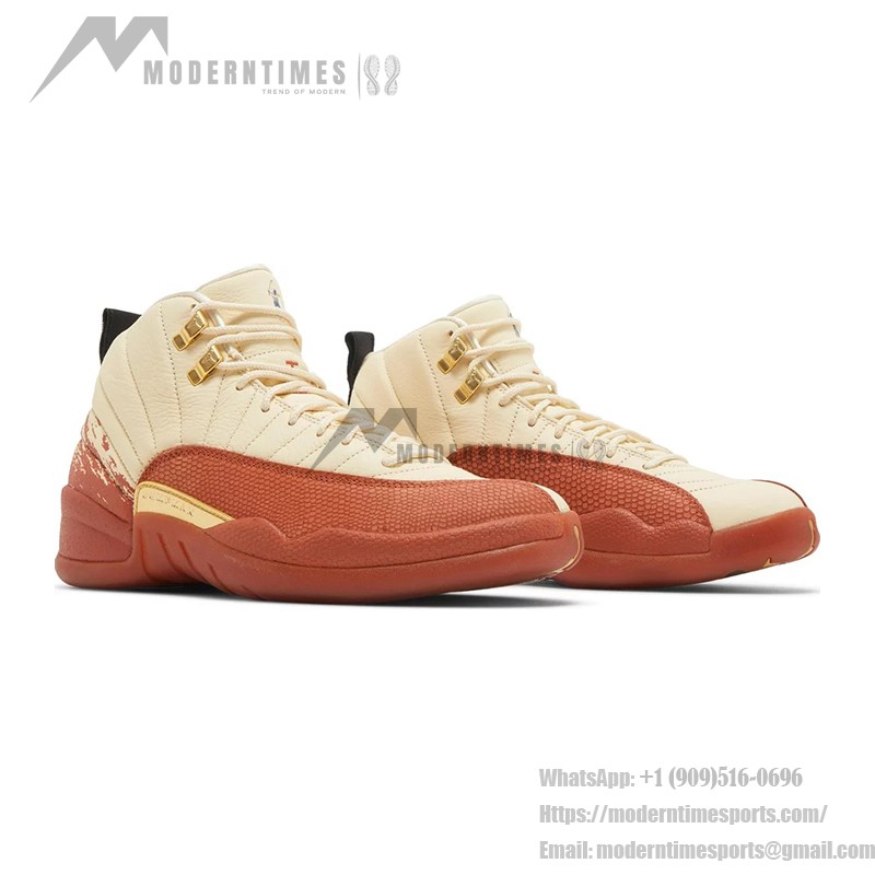 Air Jordan 12 Retro "Cream/Terra Red" DV1758-108 - Cream Leather with Red Suede and Gold Accents