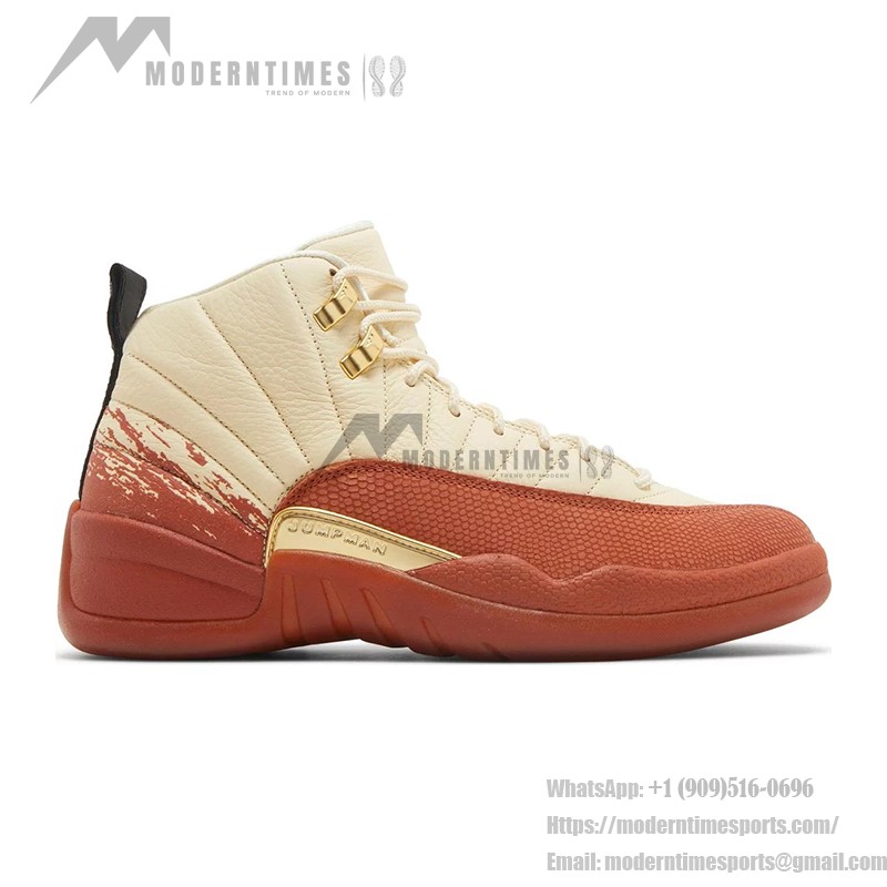 Air Jordan 12 Retro "Cream/Terra Red" DV1758-108 - Cream Leather with Red Suede and Gold Accents