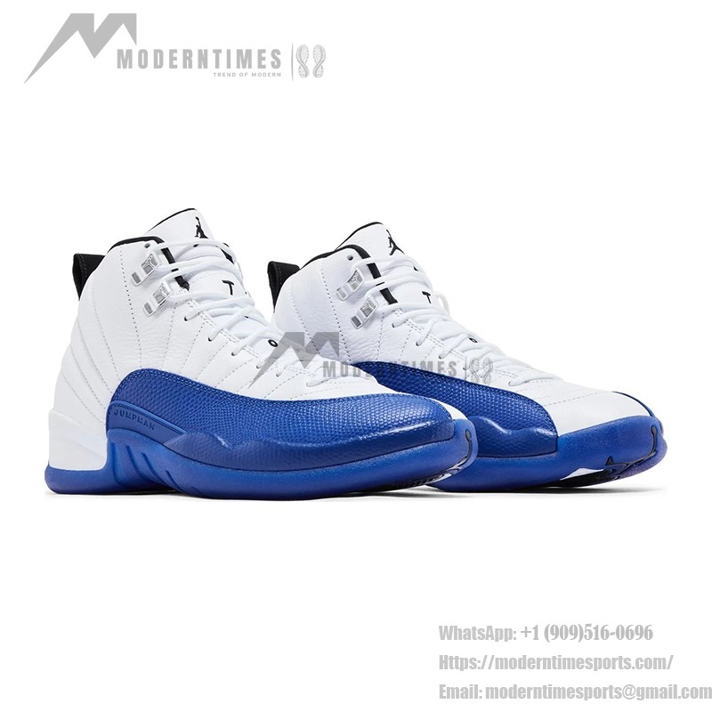 Air Jordan 12 Retro Game Royal CT8013-140 - White and Blue Premium Leather Sneakers