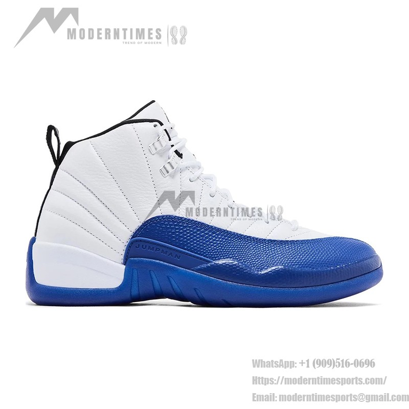 Air Jordan 12 Retro Game Royal CT8013-140 - White and Blue Premium Leather Sneakers