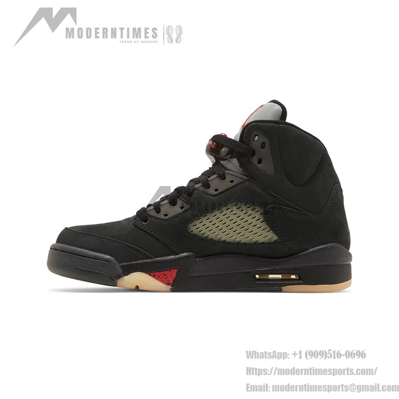 Air Jordan 5 Retro DR0092-001 Black Suede Sneakers with Olive Mesh and Reflective Tongue