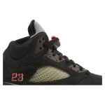 Air Jordan 5 Retro DR0092-001 Black Suede Sneakers with Olive Mesh and Reflective Tongue