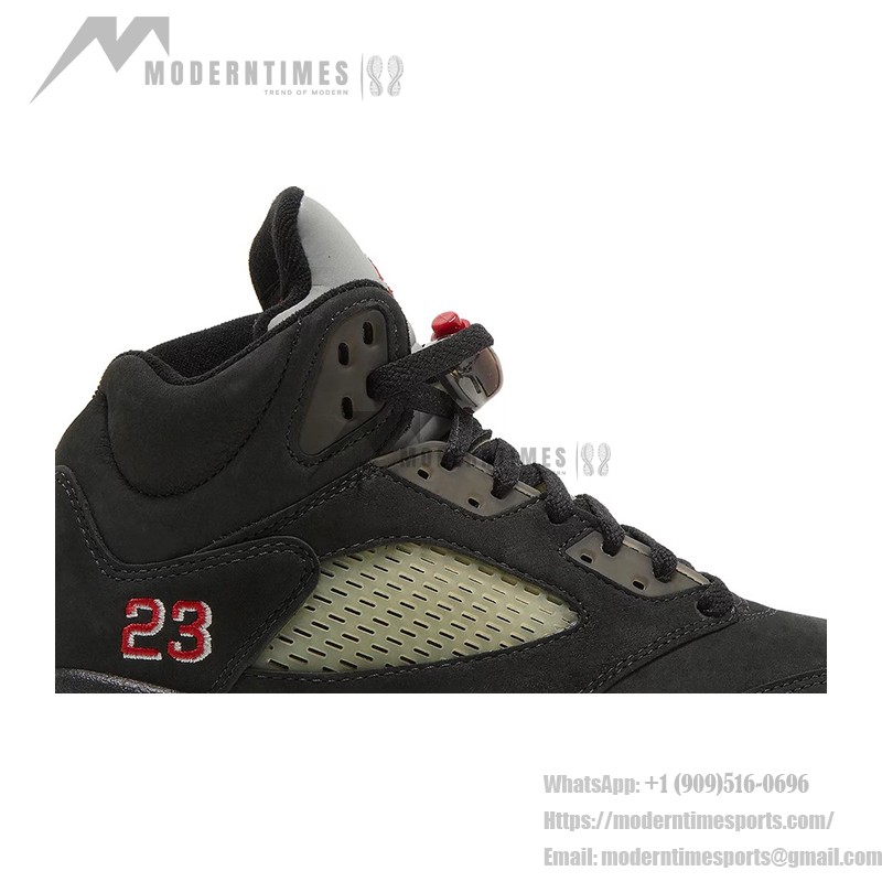 Air Jordan 5 Retro DR0092-001 Black Suede Sneakers with Olive Mesh and Reflective Tongue