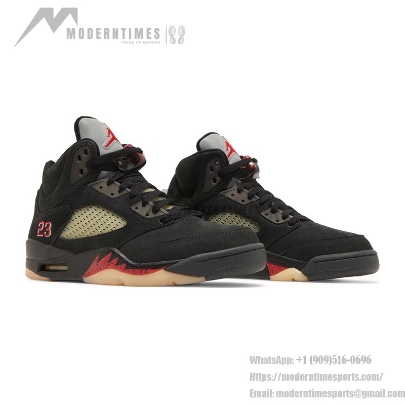 Air Jordan 5 Retro DR0092-001 Black Suede Sneakers with Olive Mesh and Reflective Tongue