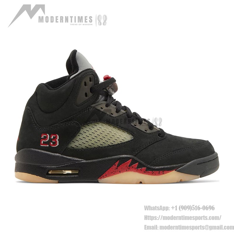 Air Jordan 5 Retro DR0092-001 Black Suede Sneakers with Olive Mesh and Reflective Tongue