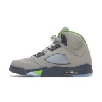 Air Jordan 5 Retro DM9014-003 Grey Leather Sneakers with Green Accents & Reflective Tongue