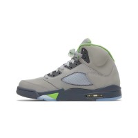 Air Jordan 5 Retro DM9014-003 - Grey Leather Sneakers with Green Accents & Reflective Tongue