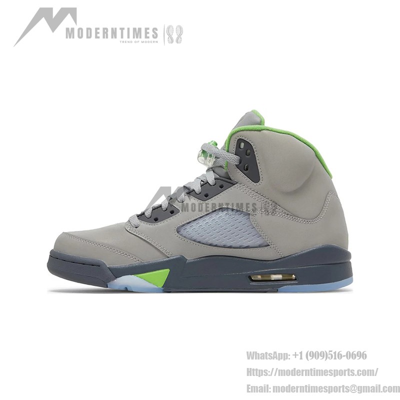 Air Jordan 5 Retro DM9014-003 Grey Leather Sneakers with Green Accents & Reflective Tongue