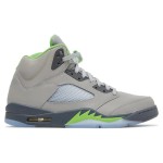 Air Jordan 5 Retro DM9014-003 Grey Leather Sneakers with Green Accents & Reflective Tongue