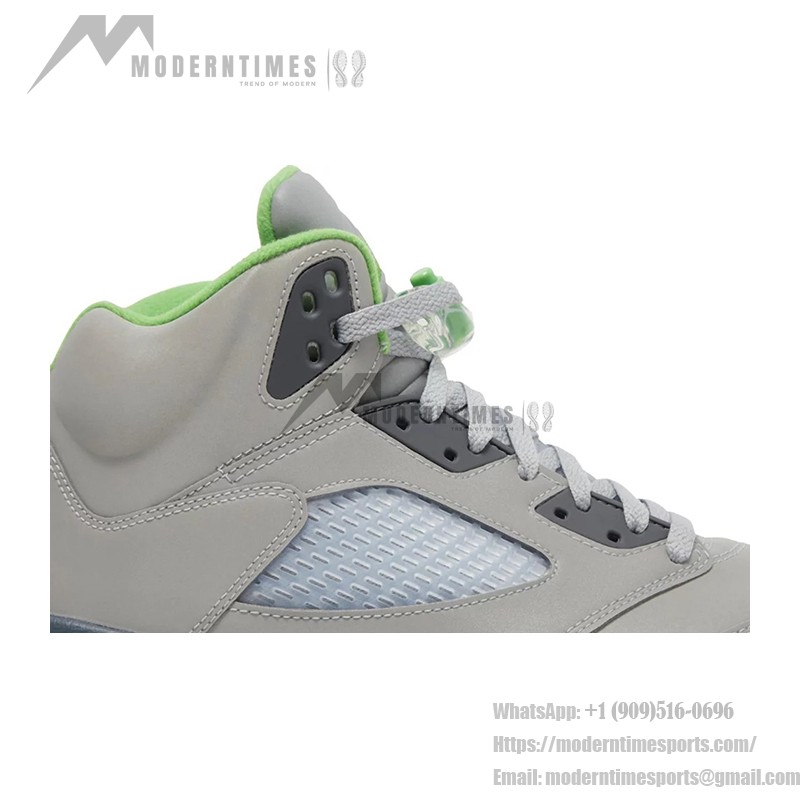 Air Jordan 5 Retro DM9014-003 Grey Leather Sneakers with Green Accents & Reflective Tongue