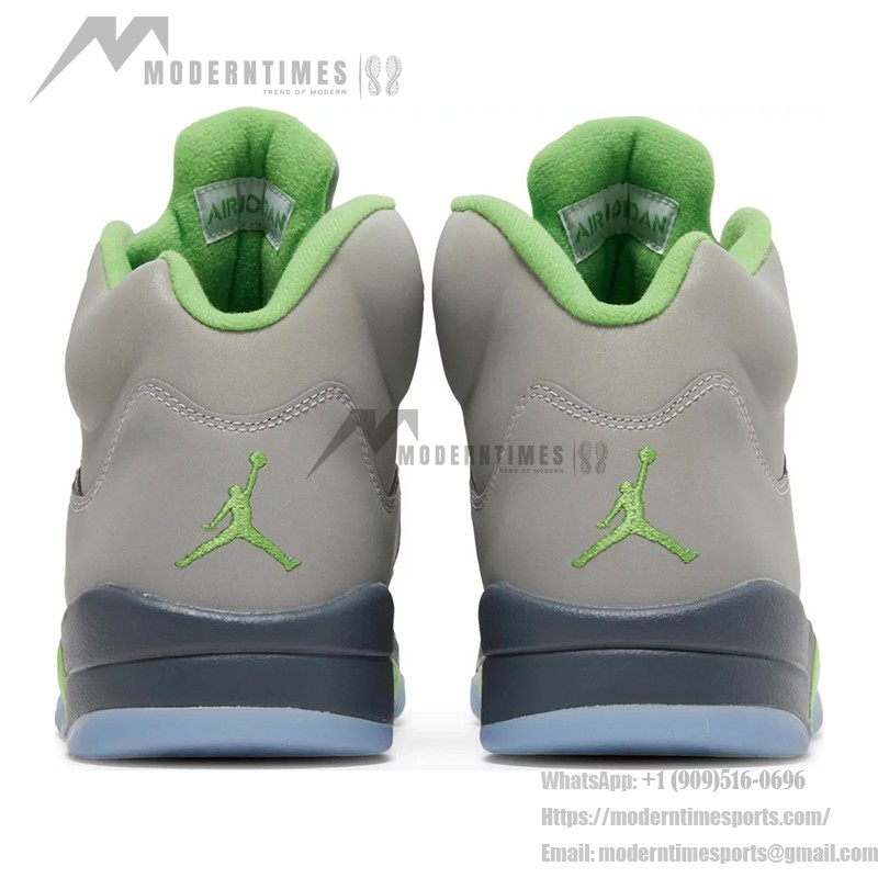 Air Jordan 5 Retro DM9014-003 Grey Leather Sneakers with Green Accents & Reflective Tongue