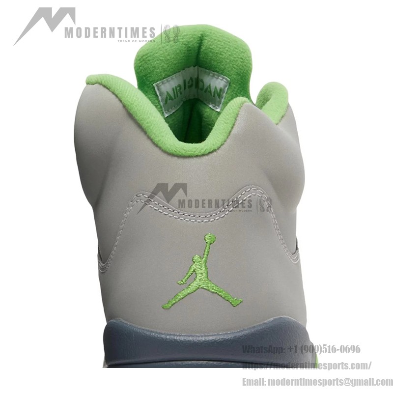 Air Jordan 5 Retro DM9014-003 Grey Leather Sneakers with Green Accents & Reflective Tongue