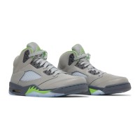 Air Jordan 5 Retro DM9014-003 - Grey Leather Sneakers with Green Accents & Reflective Tongue